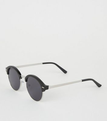 Image of Black Round Frame Sunglasses New Look