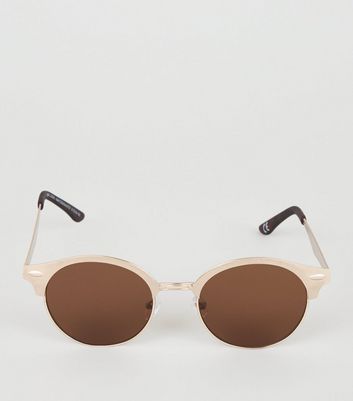Image of Rose Gold Metallic Round Sunglasses New Look