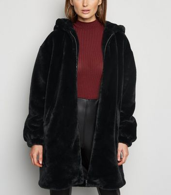 Black faux fur outlet longline coat new look