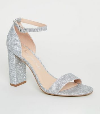 wide fit silver glitter heels