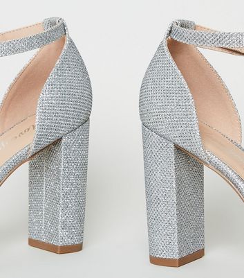 wide fit silver glitter heels