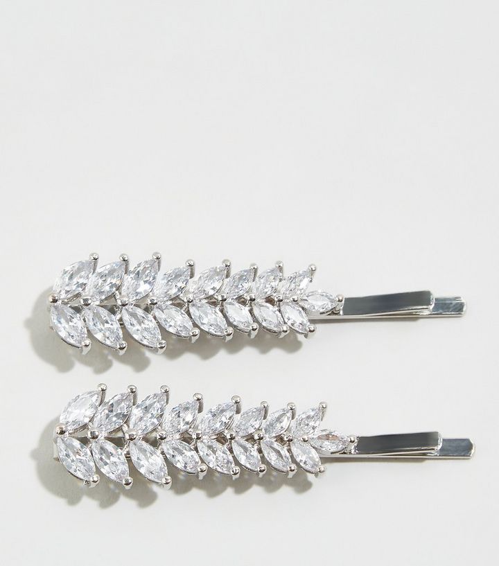 2 Pack Silver Premium Cubic Zirconia Wedding Hair Slides New Look
