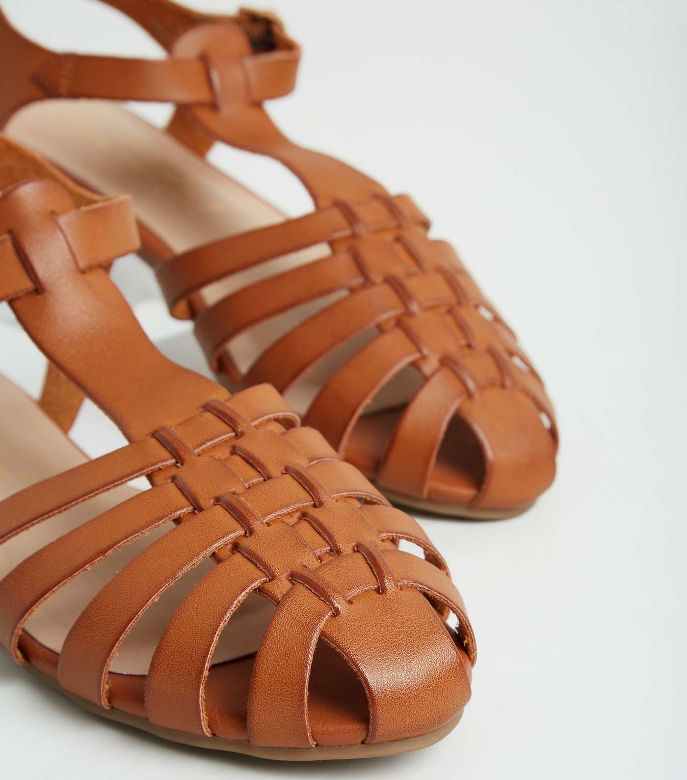 Tan Leather-Look Caged Flat Sandals Image 4