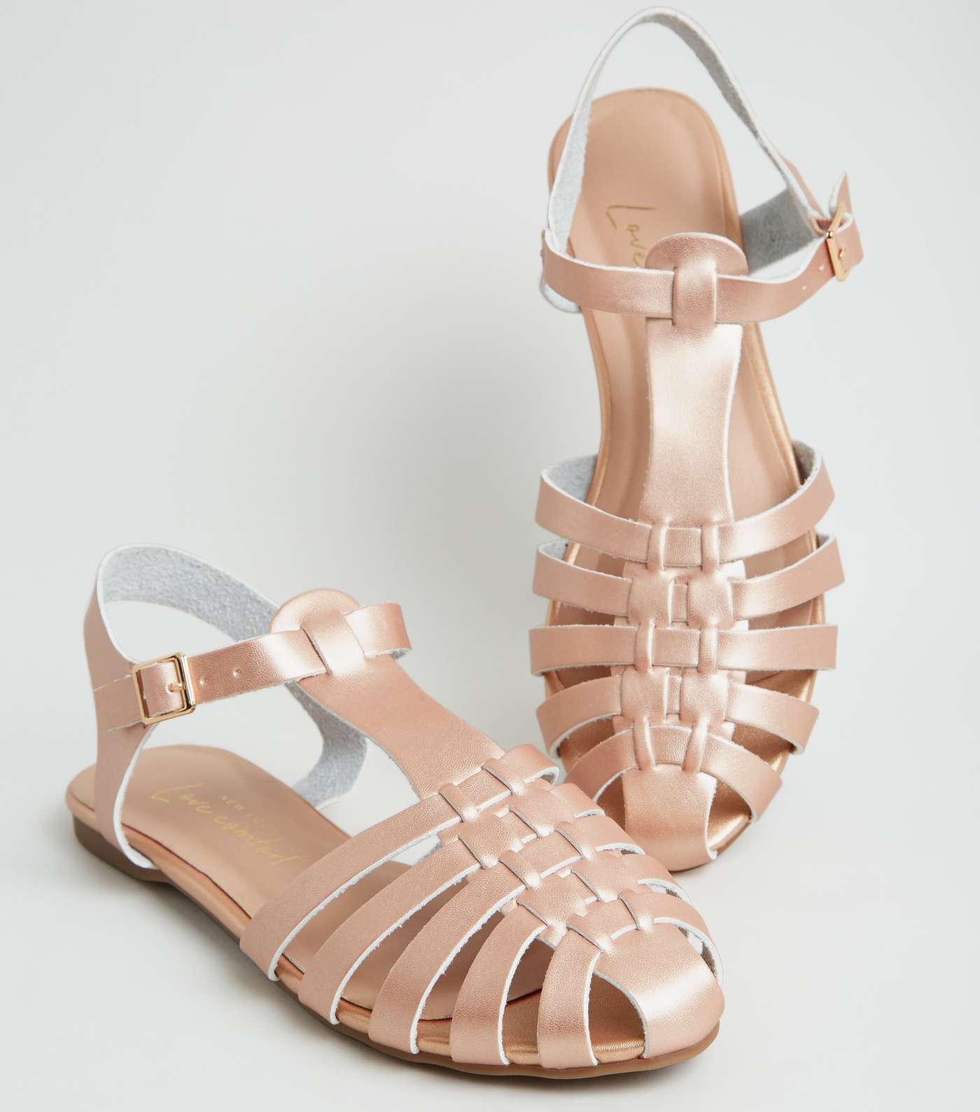 Rose Gold Leather-Look Caged Flat Sandals Image 3