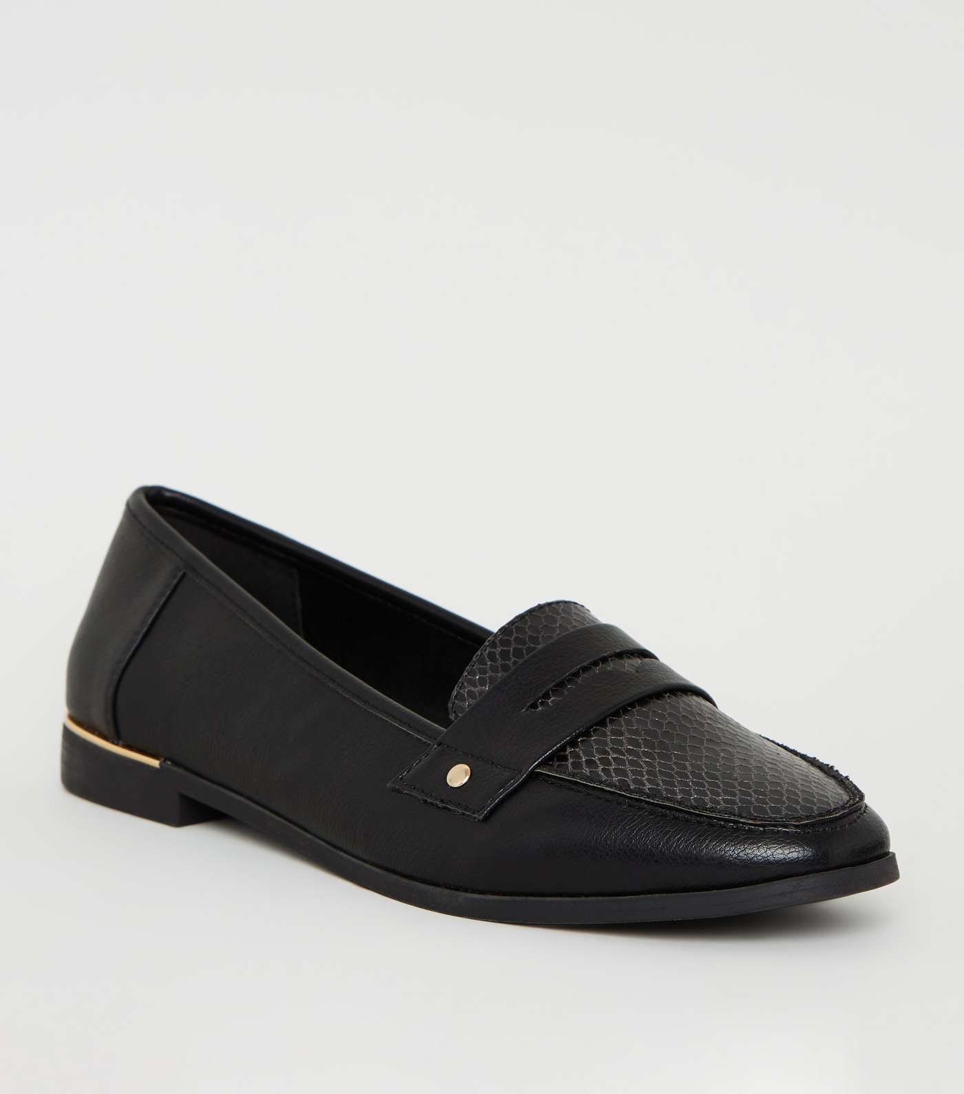 Black Leather-Look Faux Snake Loafers