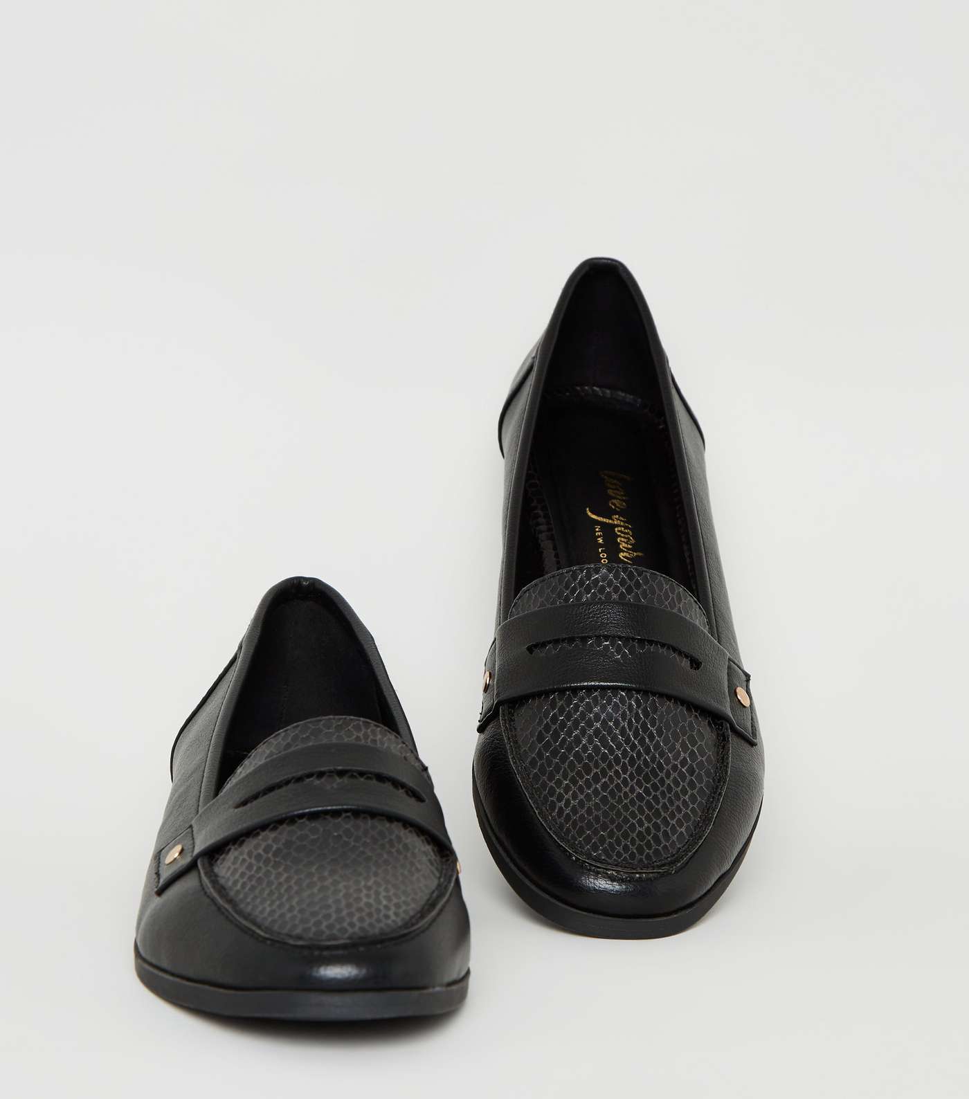 Black Leather-Look Faux Snake Loafers Image 3