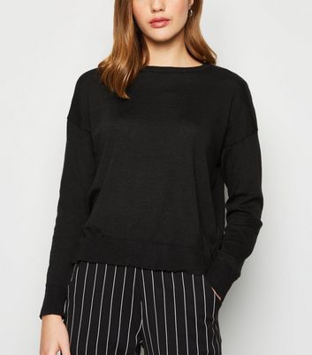 Image of Black Crew Neck Ribbed Trim Jumper New Look