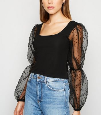 mesh puff long sleeve top