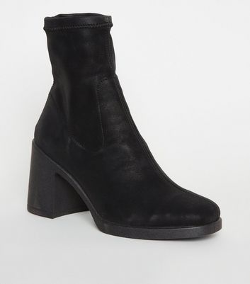 Black Leather-Look Block Heel Sock 