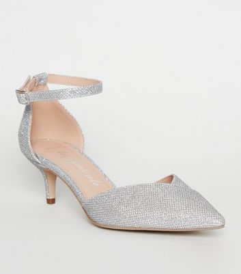 silver sparkly kitten heels