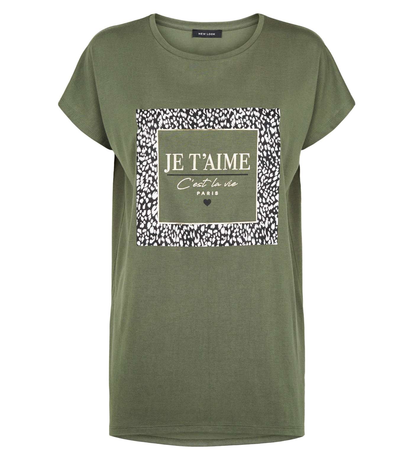 Khaki Animal Print Je T'aime Slogan T-Shirt Image 4