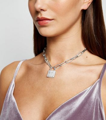 Silver diamante deals chunky chain necklace