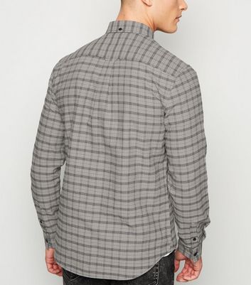 Image of Grey Check Long Sleeve Shirt New Look