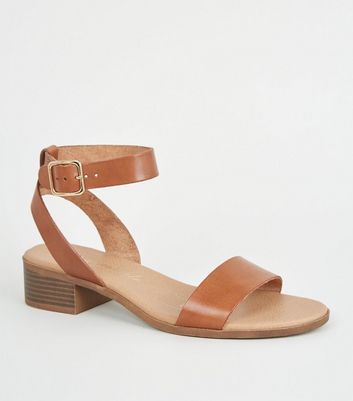 tan low block heels