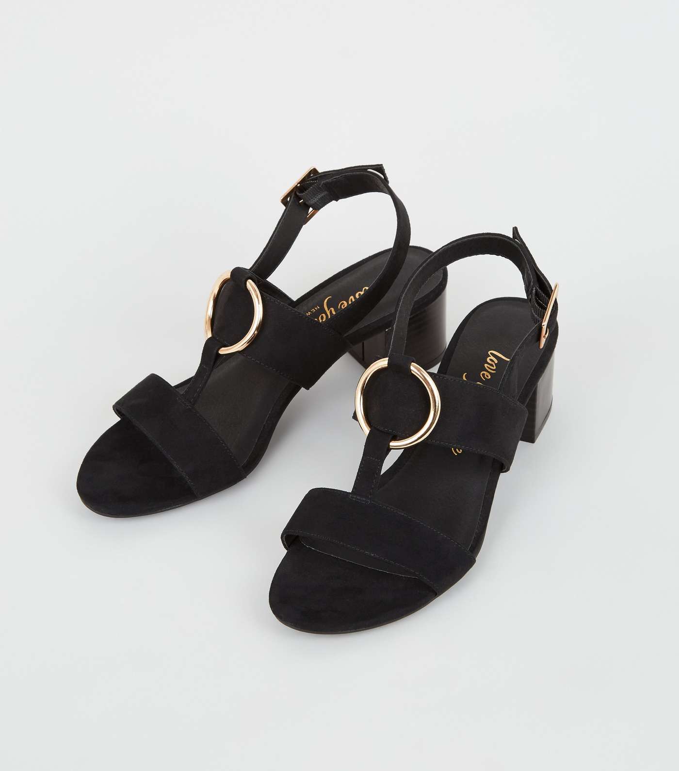 Black Suedette Ring Strap Block Heel Sandals Image 4