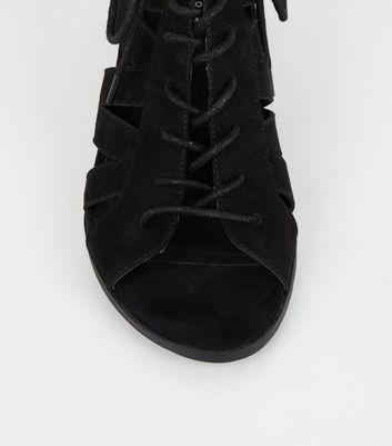 Black suedette lace up ghillie 2025 block heels