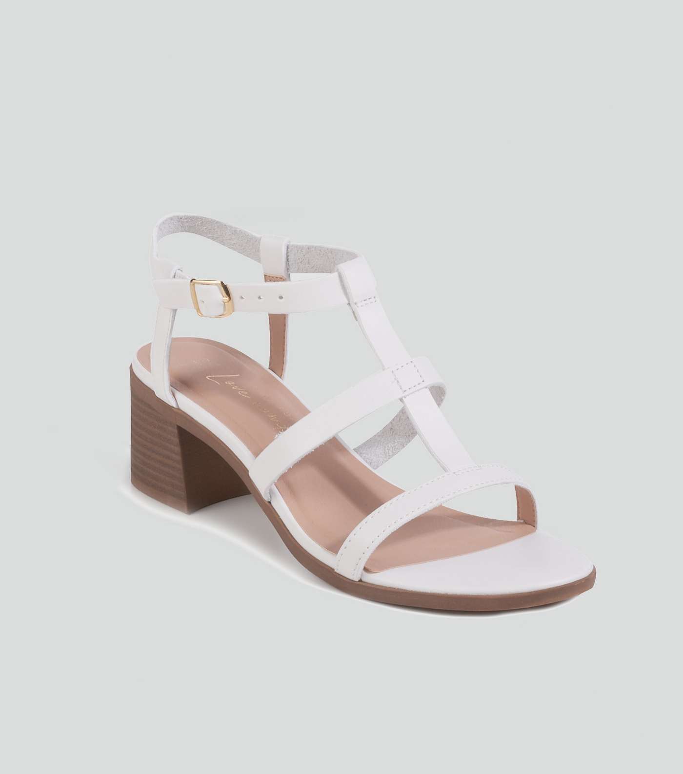 White Leather-Look Block Heel Gladiator Sandals