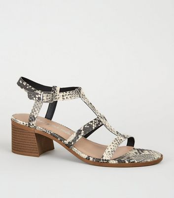 Stone Faux Snake Block Heel Gladiator 