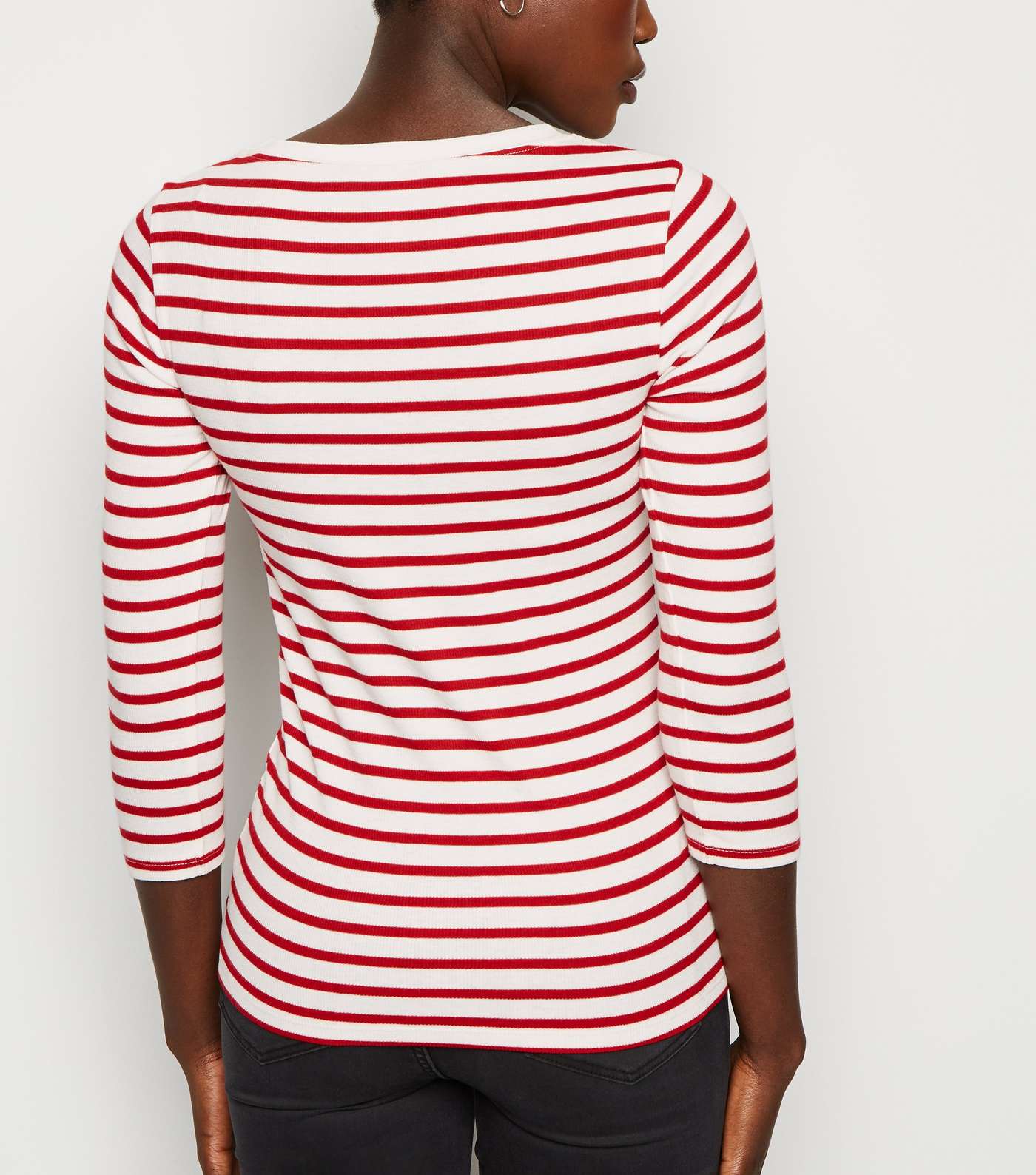 Red Stripe Ribbed 3/4 Sleeve T-Shirt Image 3