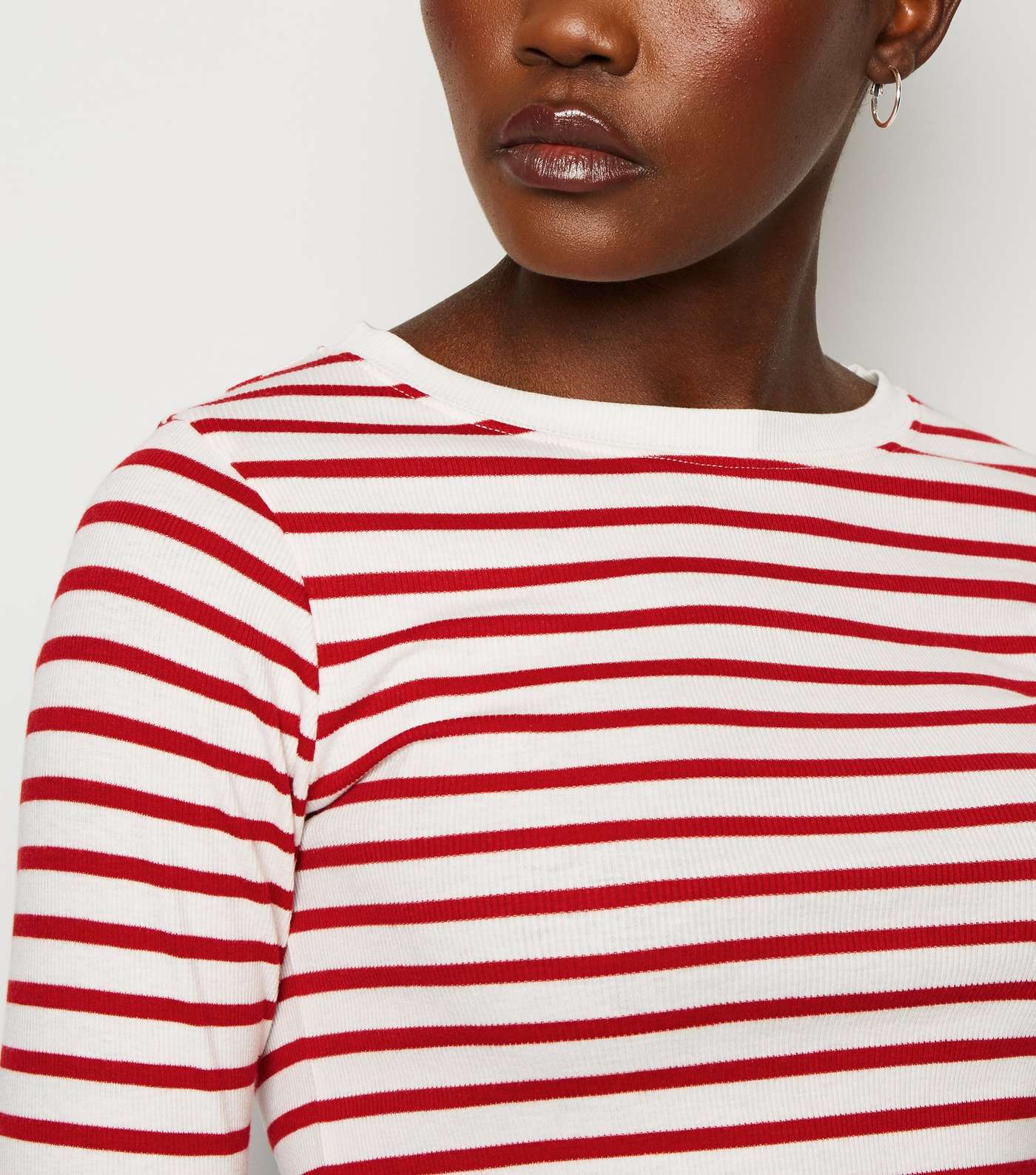 Red Stripe Ribbed 3/4 Sleeve T-Shirt Image 5