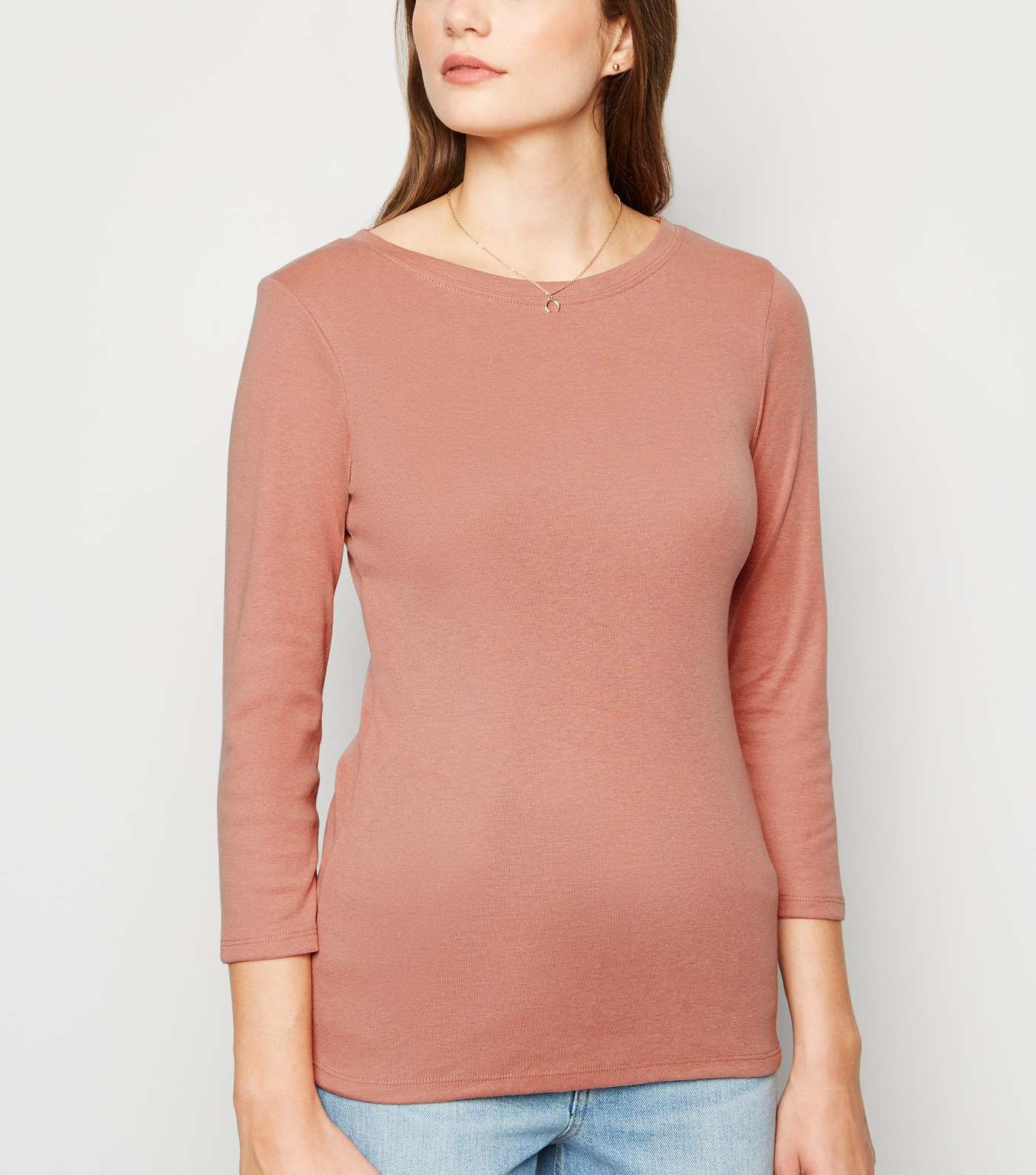 Mid Pink Ribbed 3/4 Sleeve Top