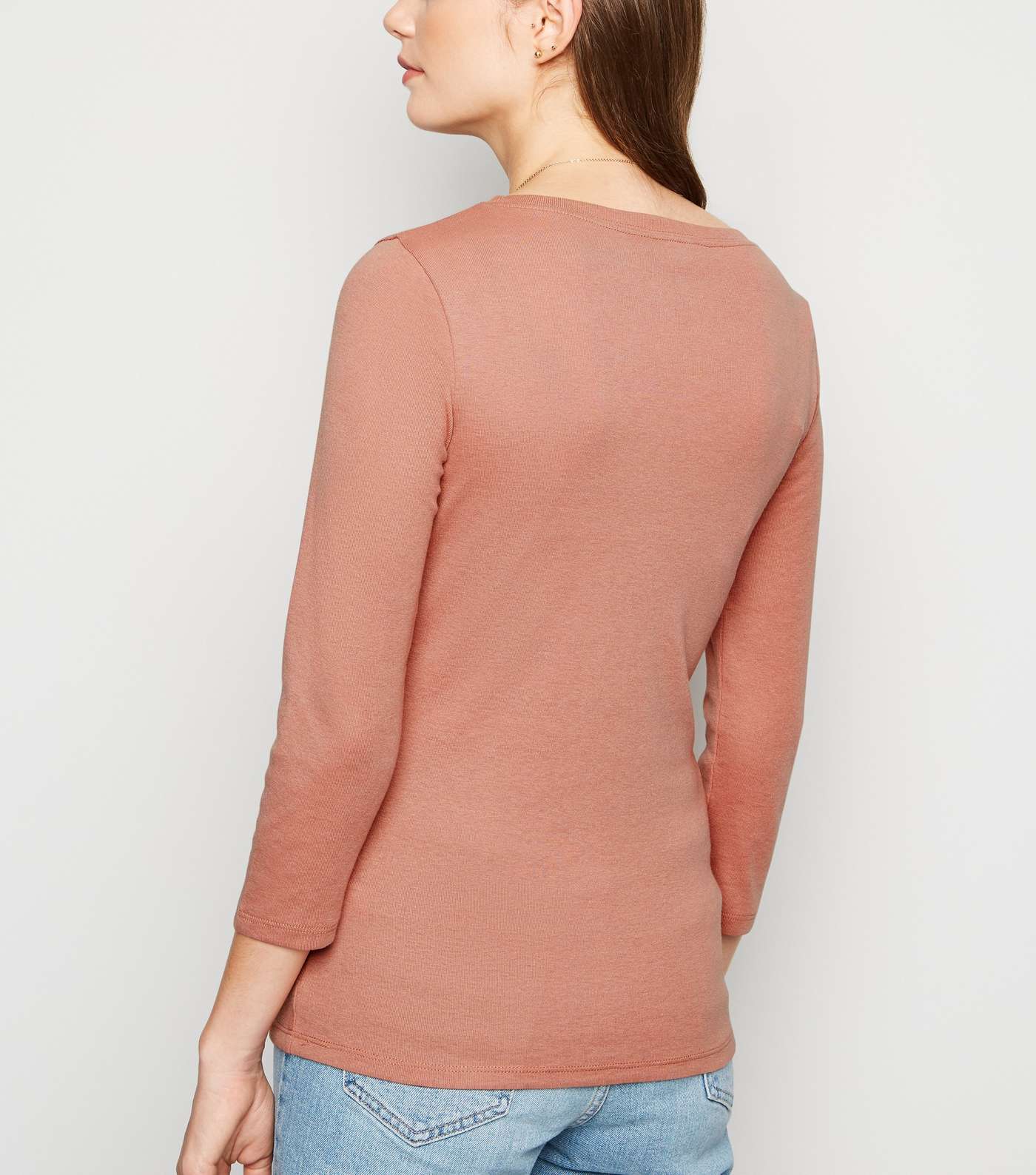 Mid Pink Ribbed 3/4 Sleeve Top Image 3