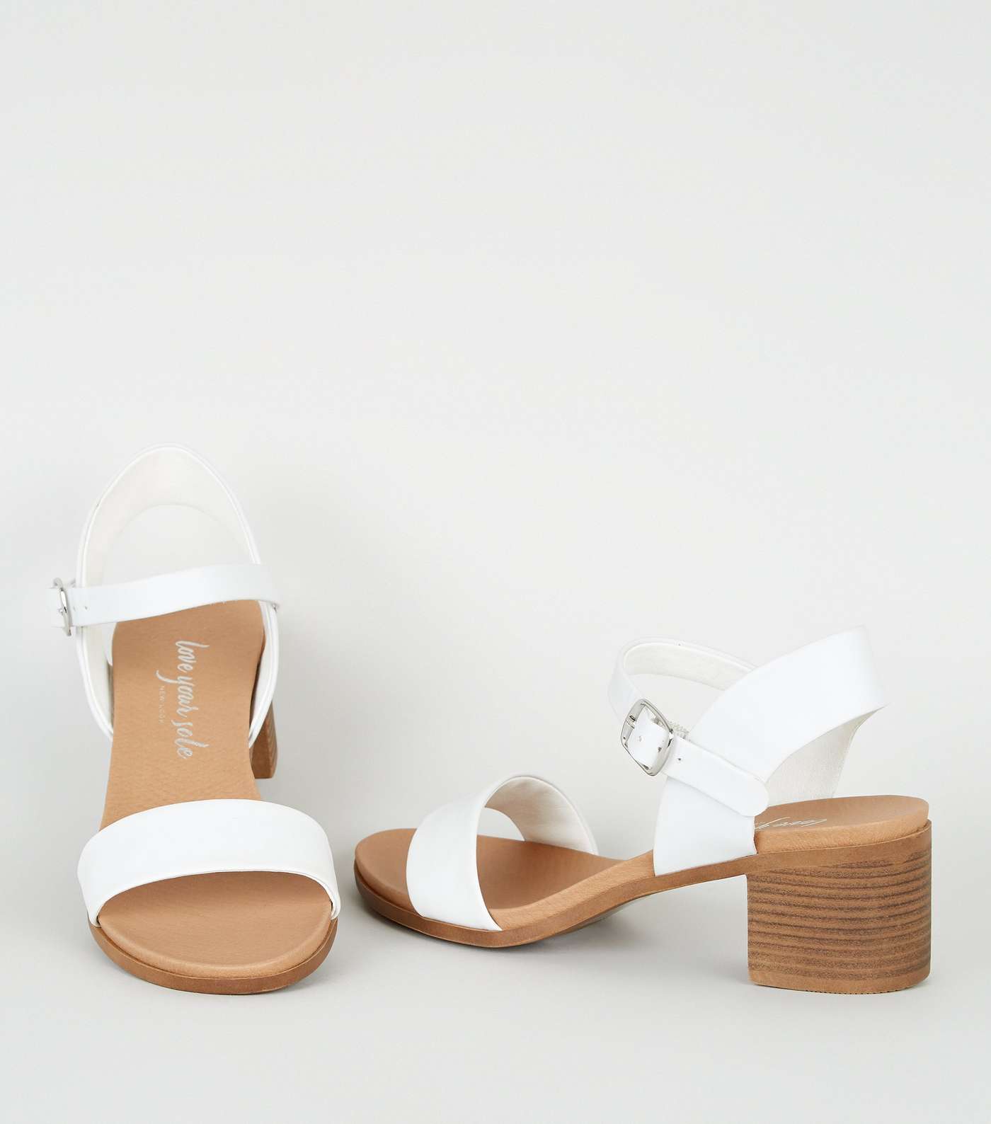 White Leather-Look Low Block Heel Sandals Image 3