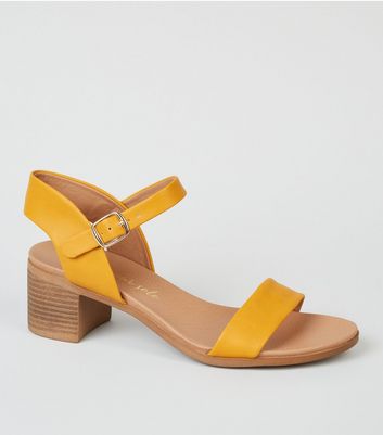 yellow low block heels