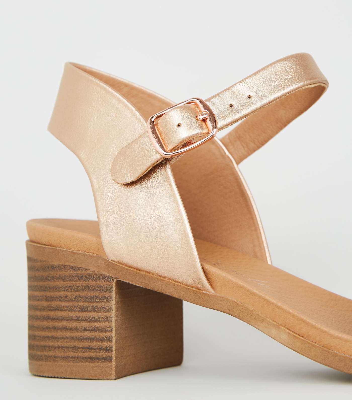 Rose Gold Leather-Look Low Block Heel Sandals Image 4