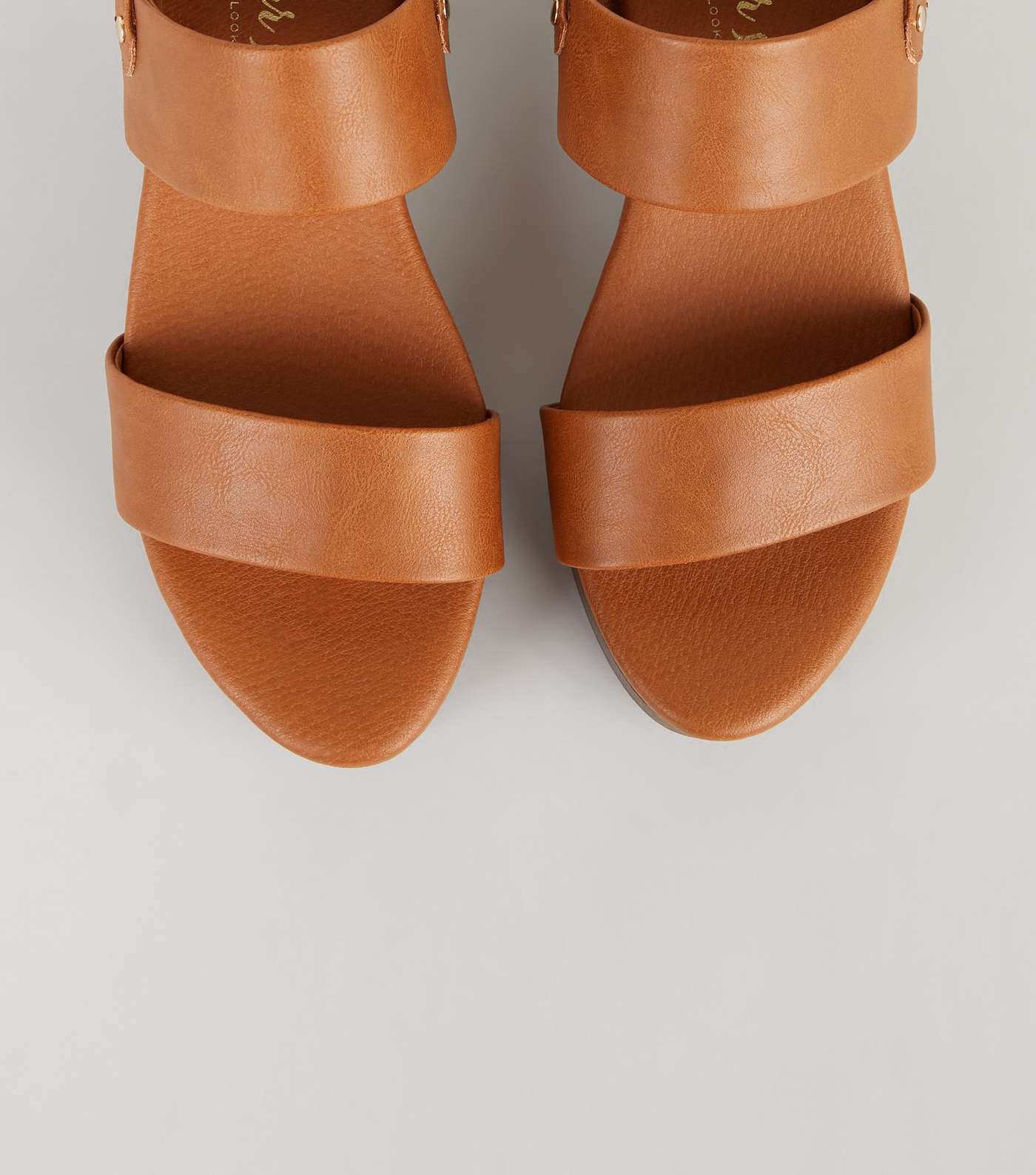 Tan Leather-Look Wood Platform Block Heels Image 4