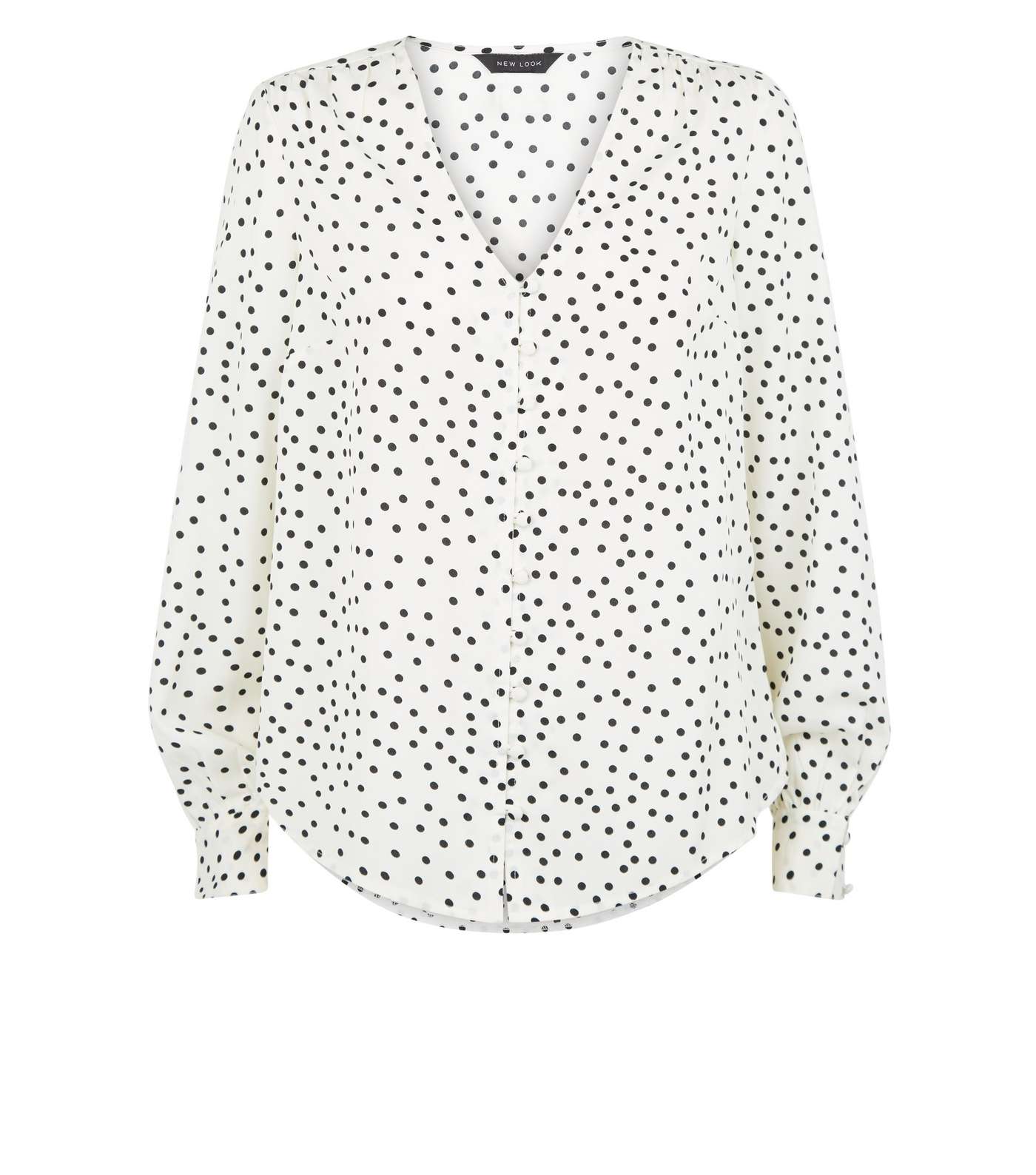 Off White Spot Button Front Blouse  Image 4