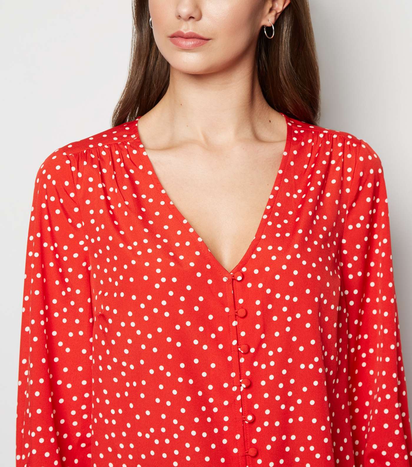 Red Spot Button Front Blouse  Image 5