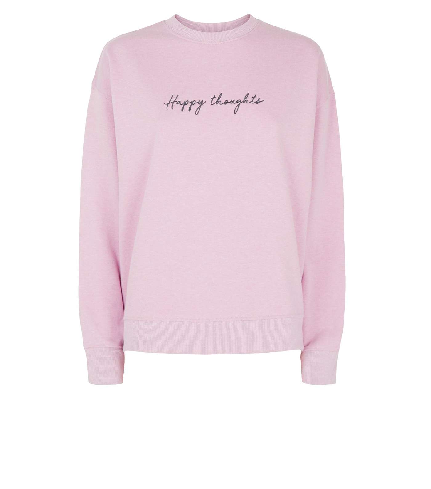 Pale Pink Marl Happy Thoughts Slogan Sweatshirt Image 4