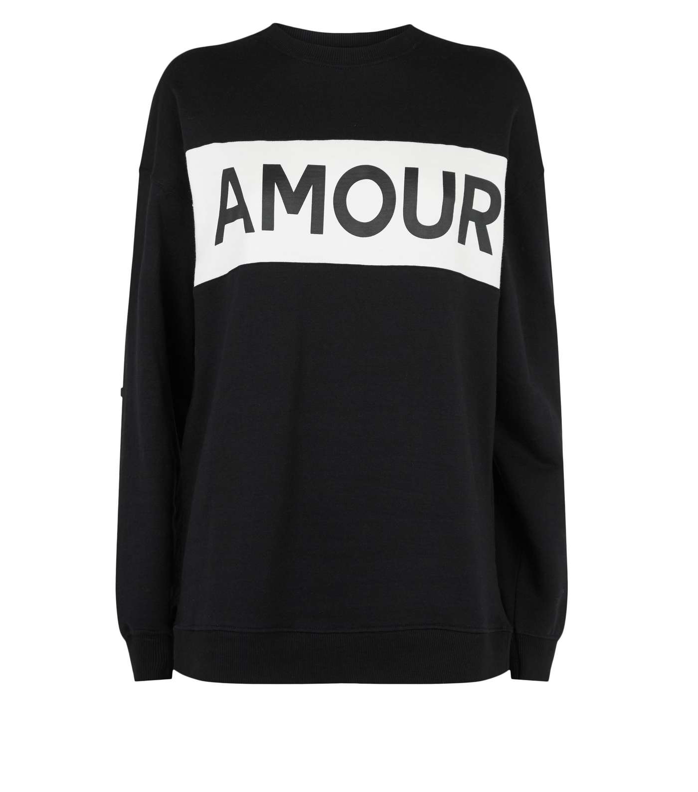 Black Colour Block Amour Slogan Sweatshirt Image 4