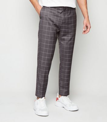 Pale Grey Check Skinny Crop Trousers New Look