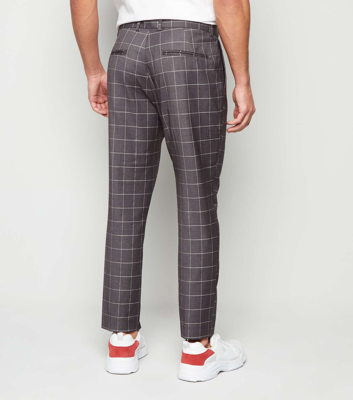 Pale Grey Check Skinny Crop Trousers Image 3