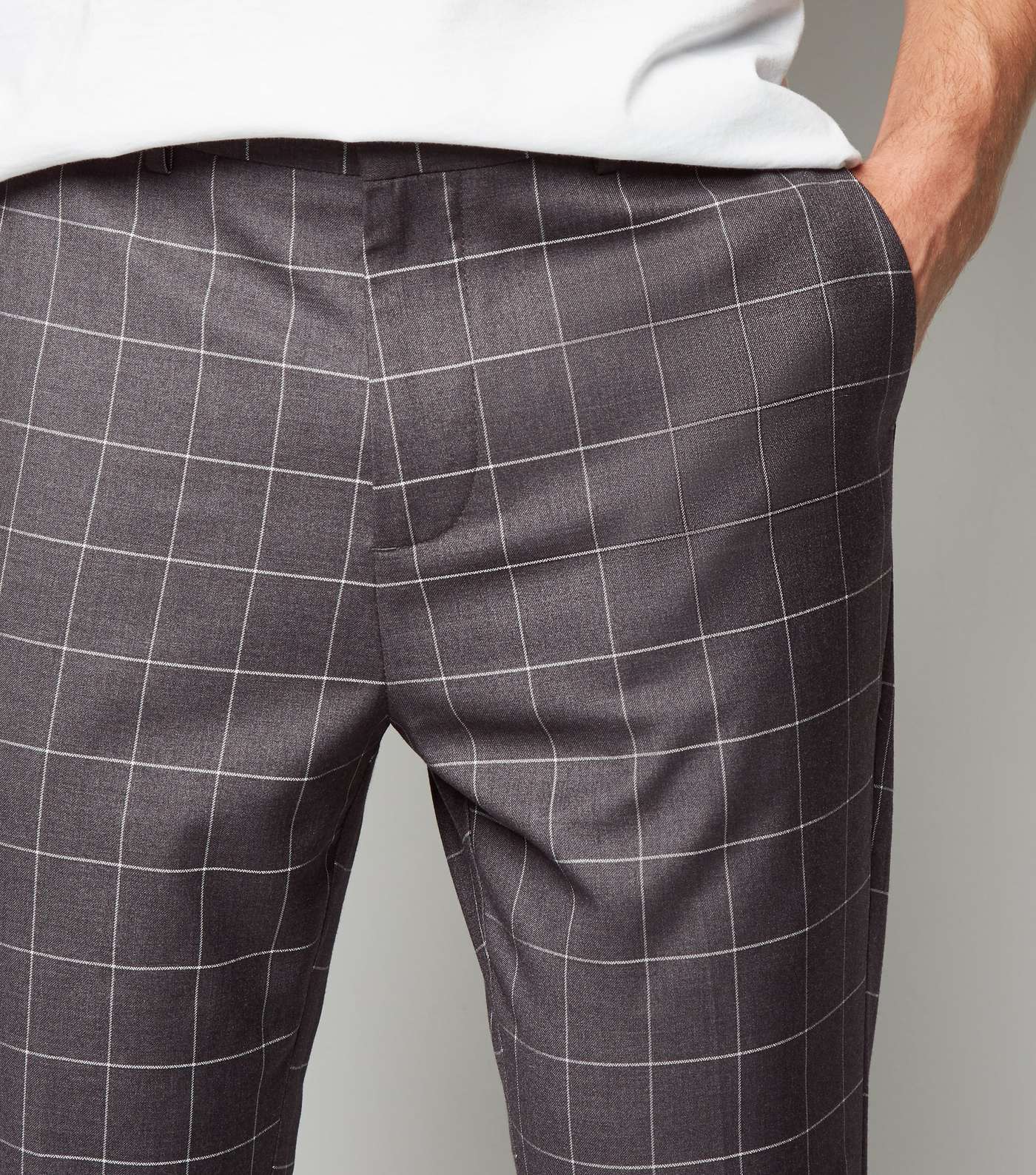 Pale Grey Check Skinny Crop Trousers Image 5