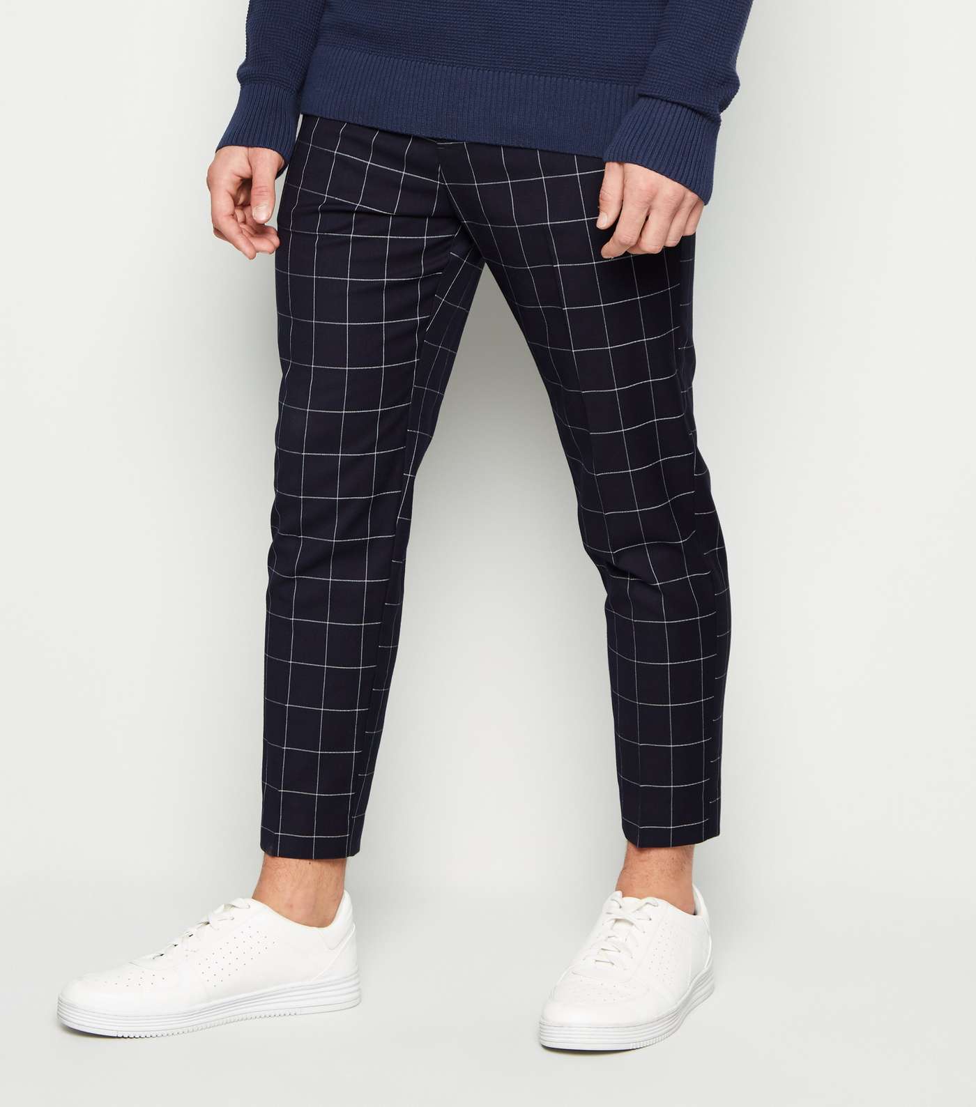 Navy Check Skinny Cropped Trousers
