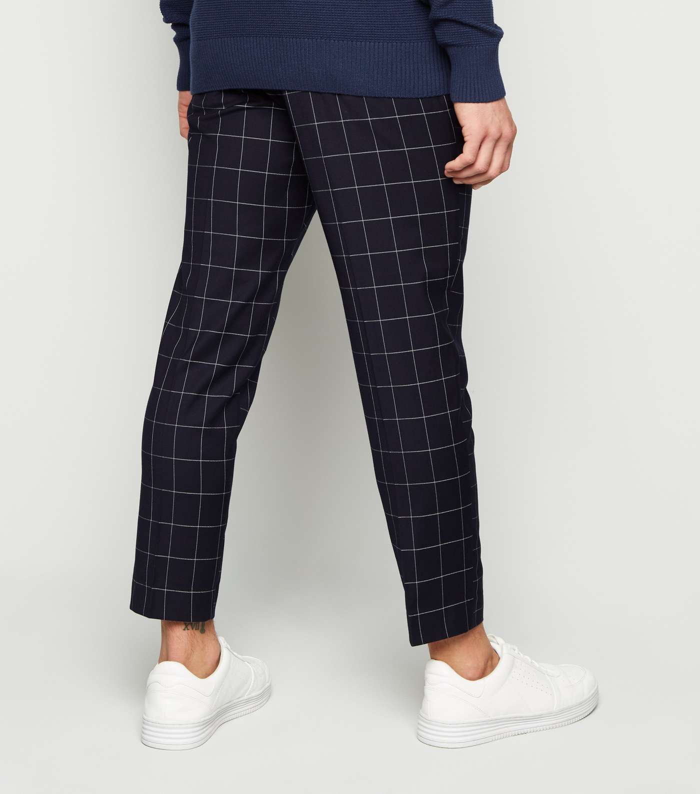 Navy Check Skinny Cropped Trousers Image 3