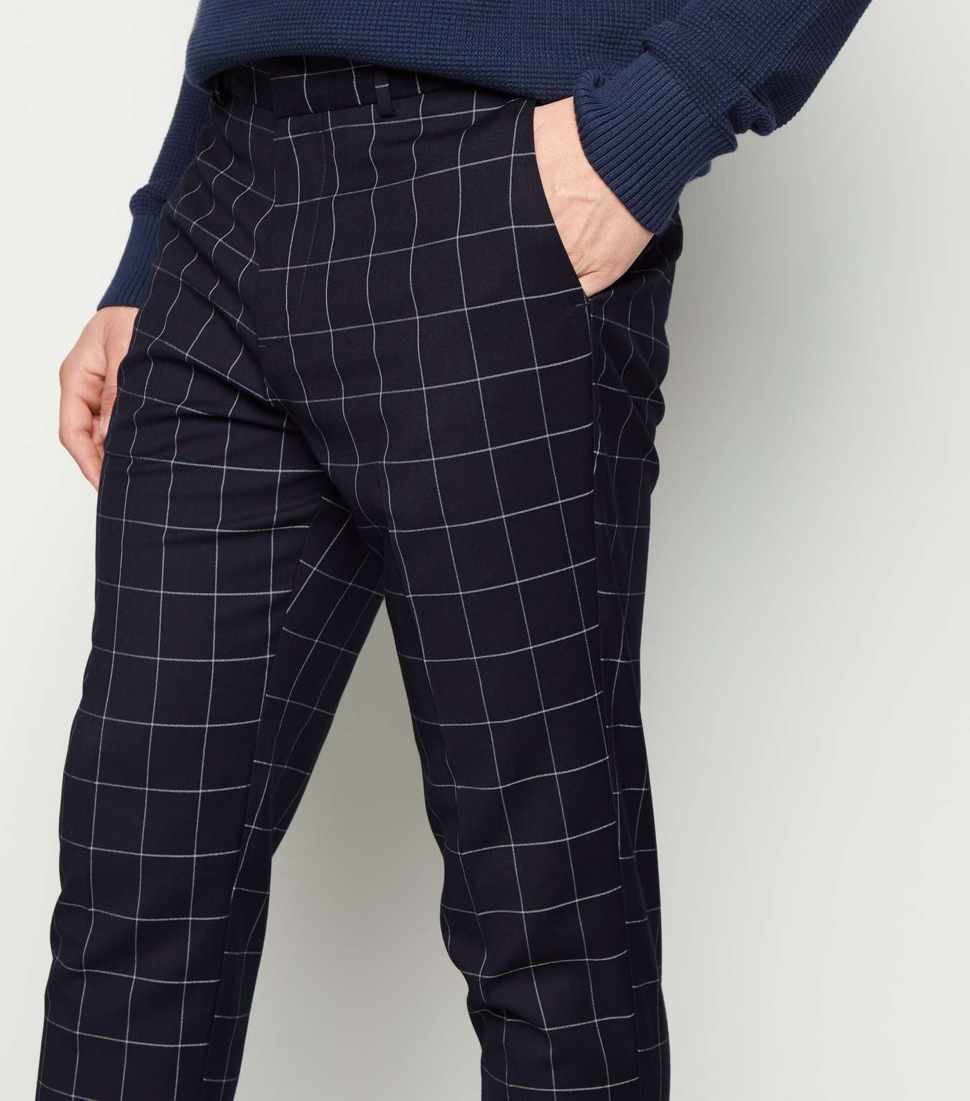 Navy Check Skinny Cropped Trousers Image 5