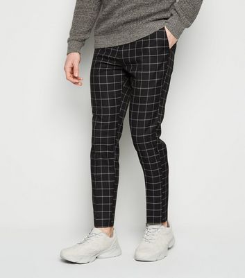 Black Grid Check Skinny Trousers | New Look