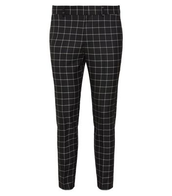 Pale Grey Grid Check Skinny Crop Trousers | New Look