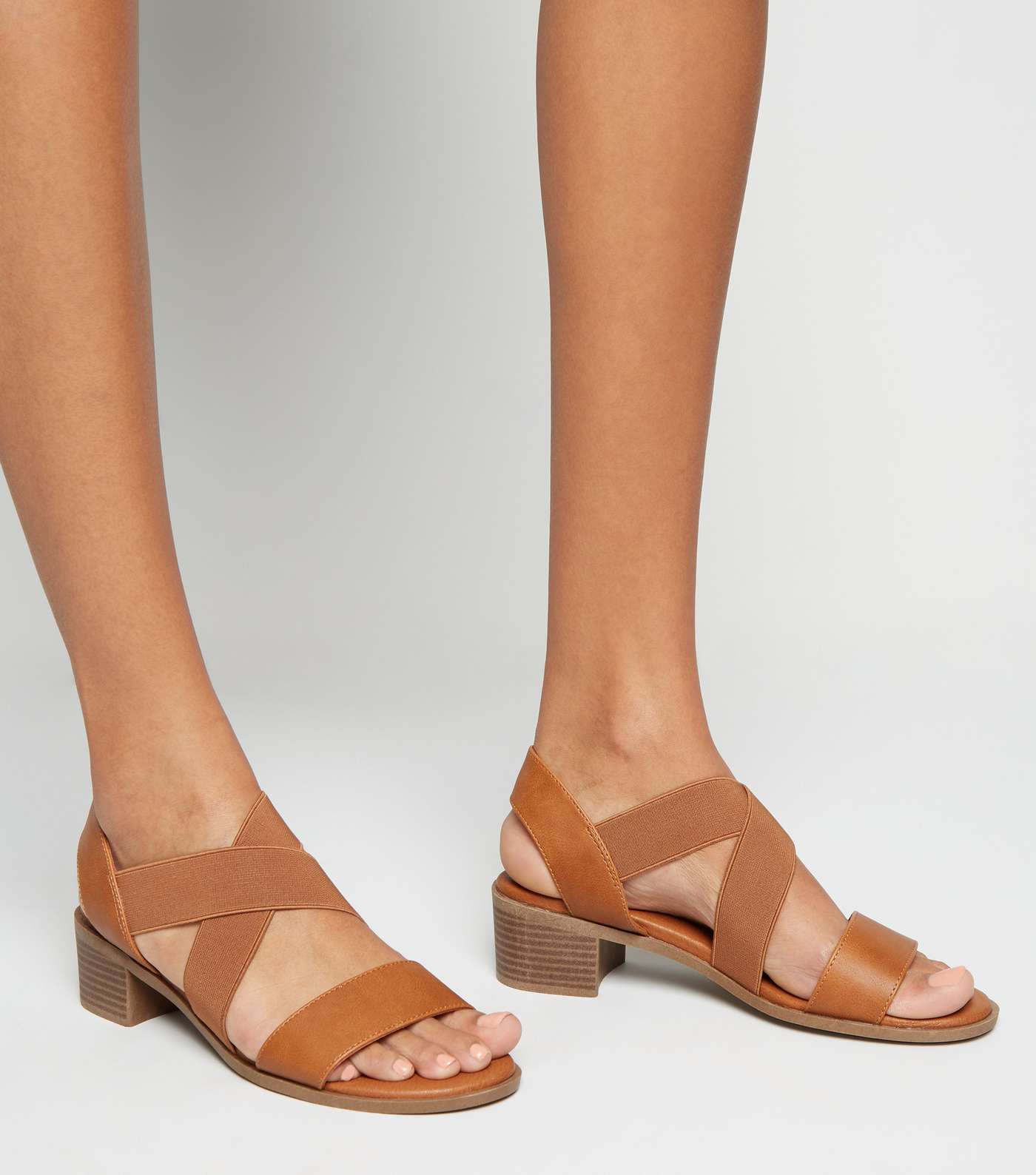 Wide Fit Tan Elastic Strappy Low Heel Sandals Image 2
