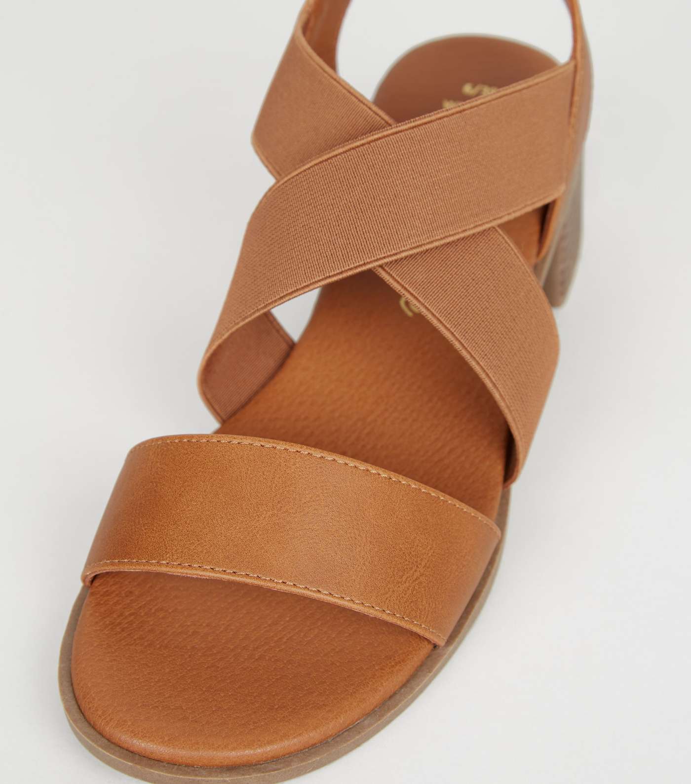 Wide Fit Tan Elastic Strappy Low Heel Sandals Image 4