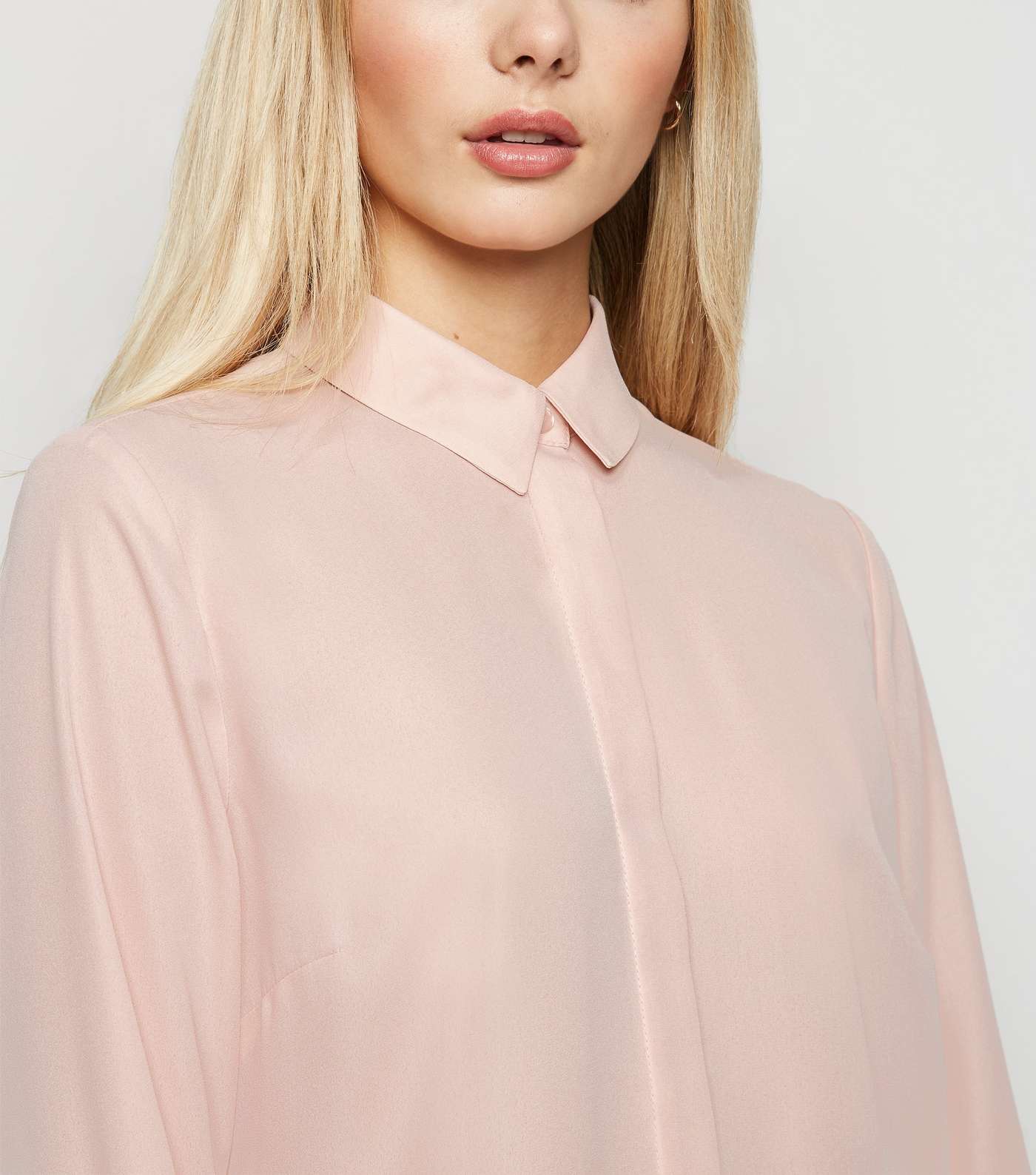 Pale Pink Chiffon Collared Long Sleeve Shirt Image 5
