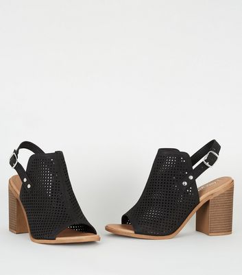 black laser cut heels