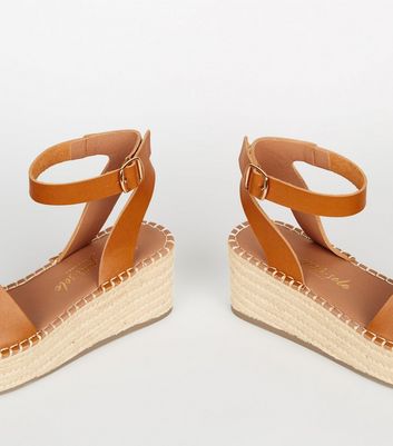 Tan 2 Part Espadrille Flatform Sandals 