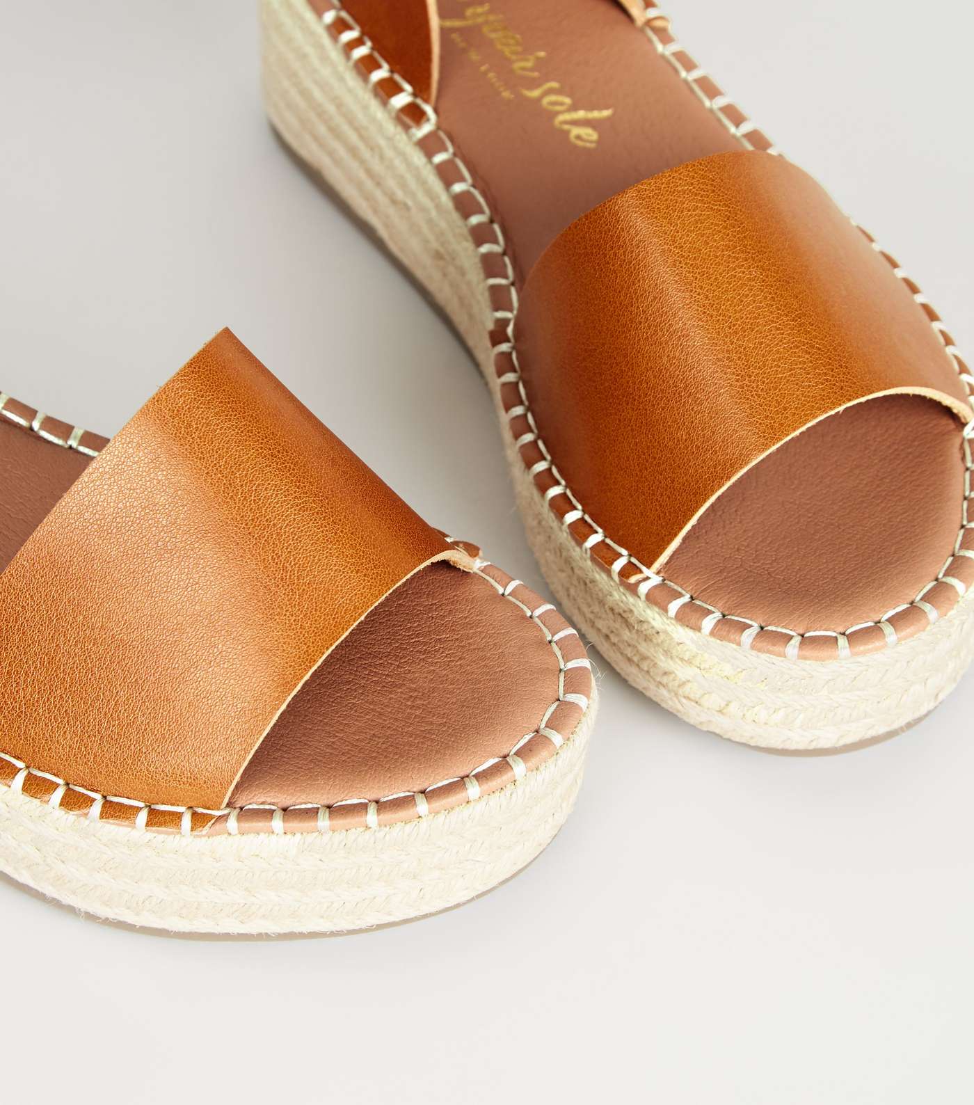 Wide Fit Tan 2 Part Espadrille Flatform Sandals Image 4