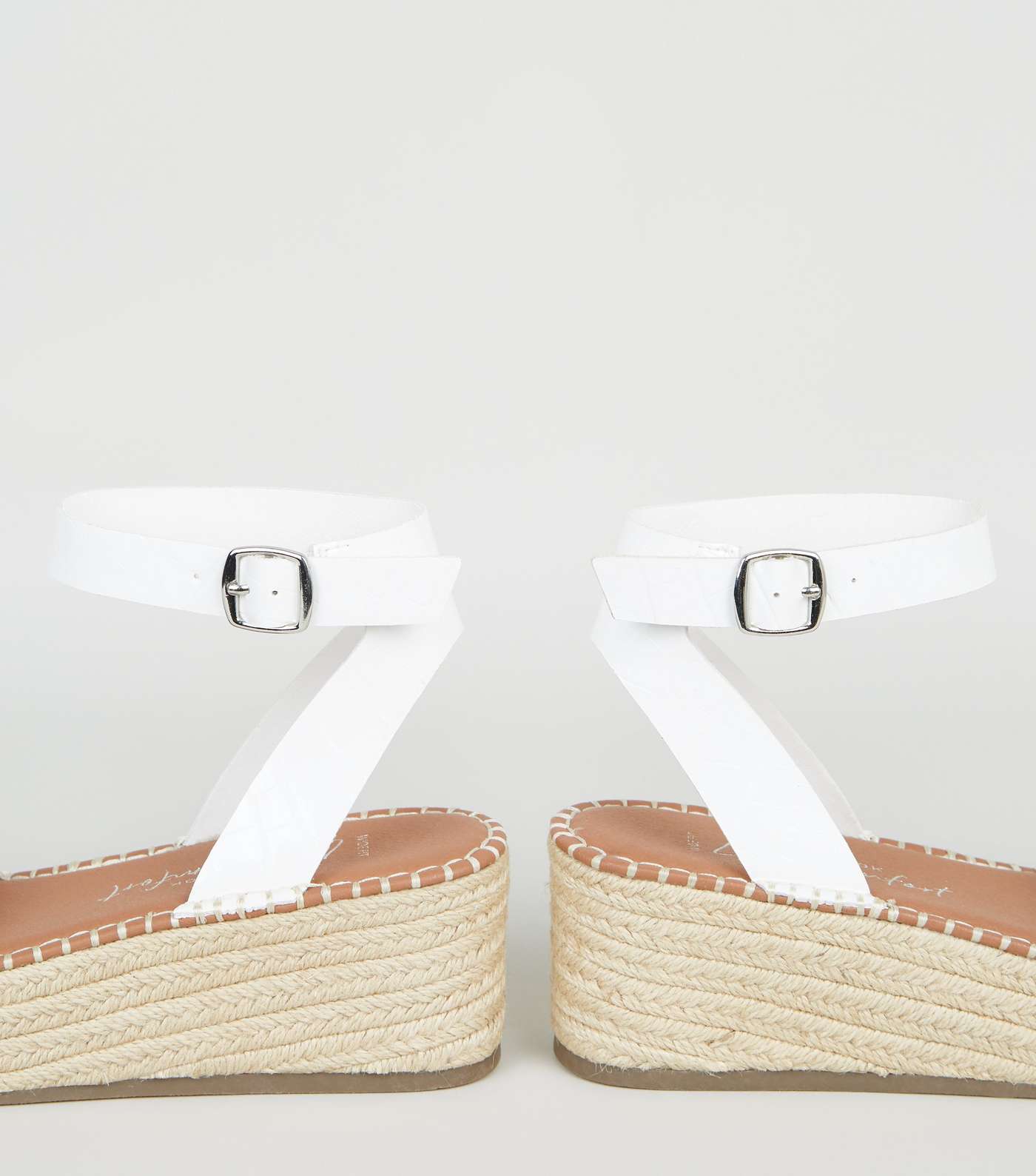 Wide Fit White Faux Croc Espadrille Flatform Sandals Image 4