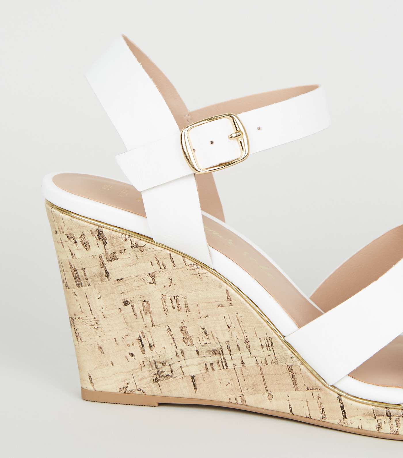 Wide Fit White Leather-Look Cork Wedges Image 4